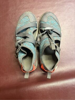 Chaco Gray and Teal Athletic Sandals with Orange Accent